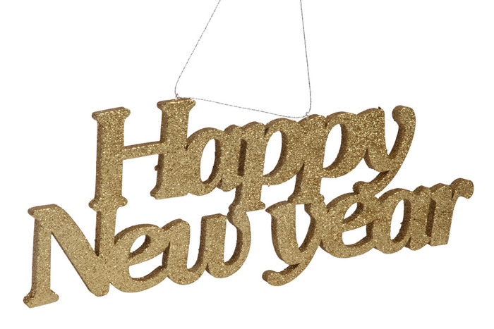 Skylt 'Happy New Year' Guld 34 x 14 cm